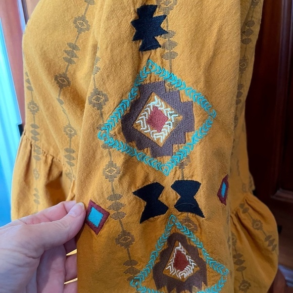Wrangler Retro Embordiery Southwestern Boho Hippie Baby Doll Blouse Small - Picture 5 of 13